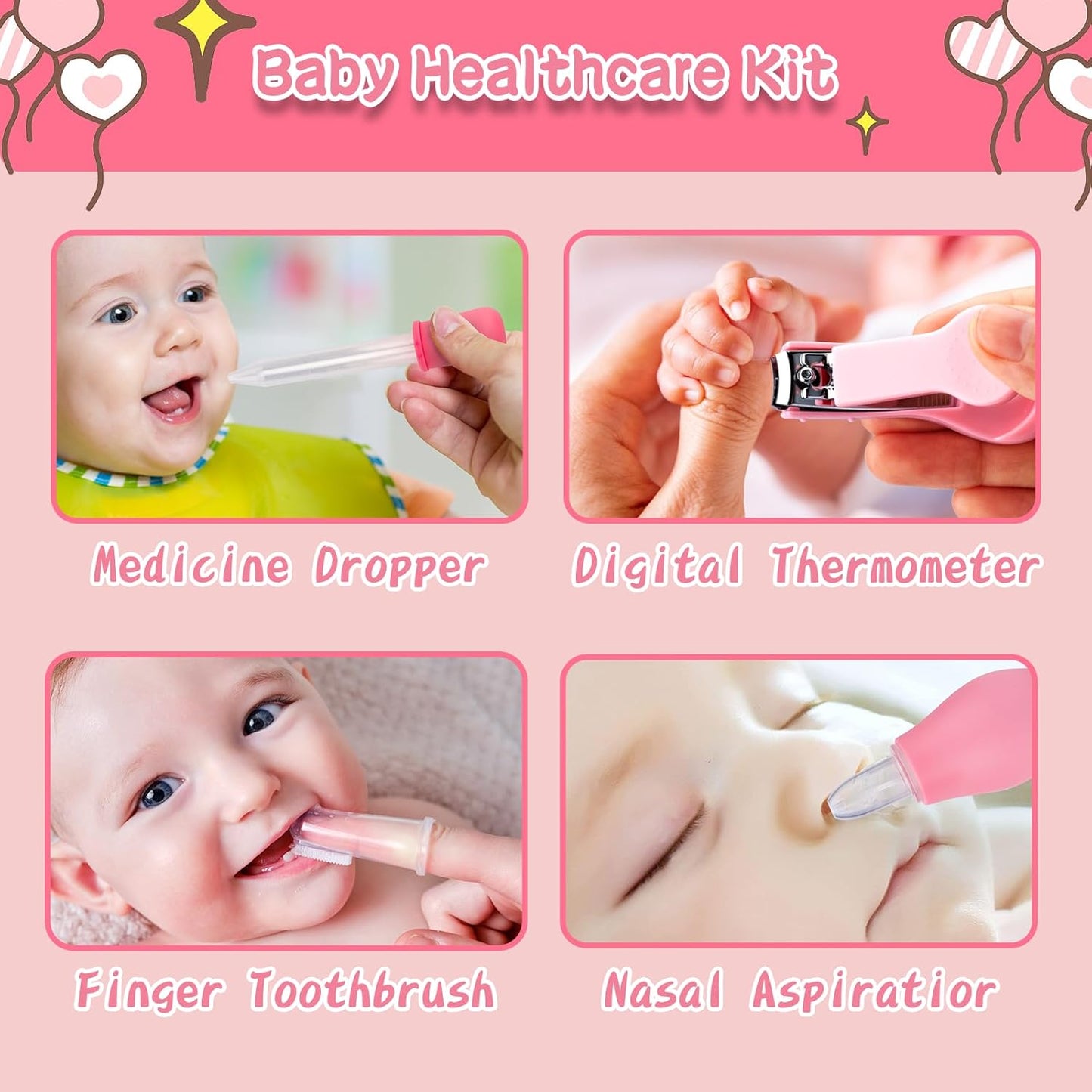 Esonto Baby Healthcare and Grooming Kit,Baby Hair Clippers, Baby Nail Clippers with Light for Newborn Infant Toddler Kids Toes and Fingernails - Care, Polish and Trim (20 Kits Pink)