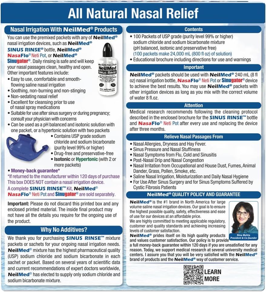 NeilMed Sinus Rinse All Natural Relief Premixed Refill Packets 100 Count