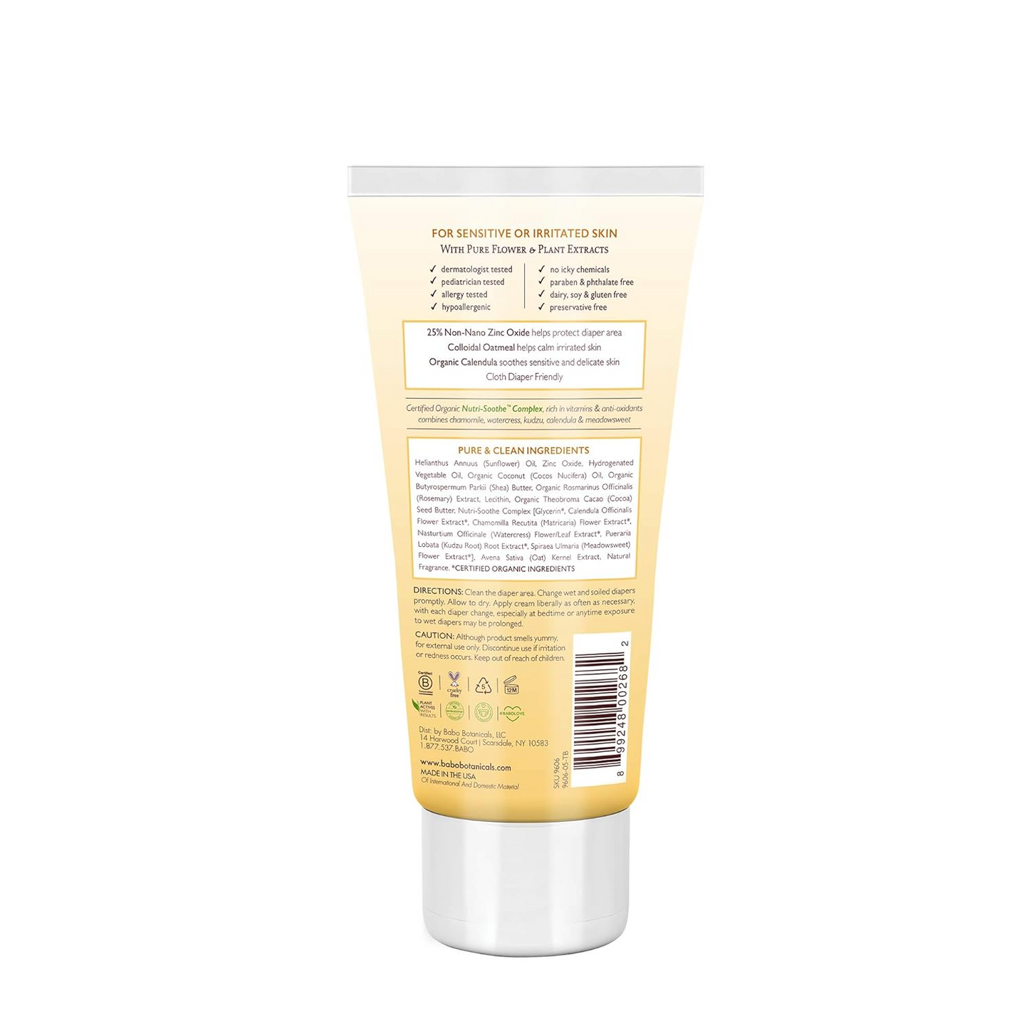 Babo Botanicals Soothing Baby Diaper Cream - with Non-Nano Zinc Oxide, Colloidal Oatmeal & Organic Calendula - Safe for Sensitive or Dry Skin - Vegan, Preservative & Mineral Oil Free - 3 oz