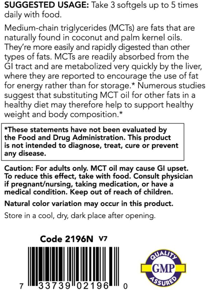 NOW Foods Sports Nutrition, MCT (Medium-chain triglycerides) Oil 1,000 mg, Weight Management, 150 Softgels