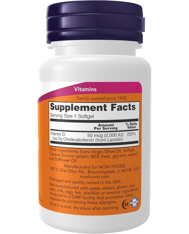 NOW Foods, Vitamin D-3, High Potency, 2,000 IU, 120 Softgels
