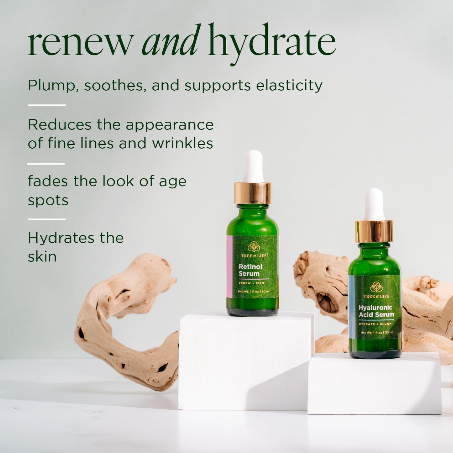 Tree of Life Firming Retinol Serum and Hydrating Hyaluronic Acid, Set to Glow Facial Serum Duo, 2 Count x 1 Fl Oz