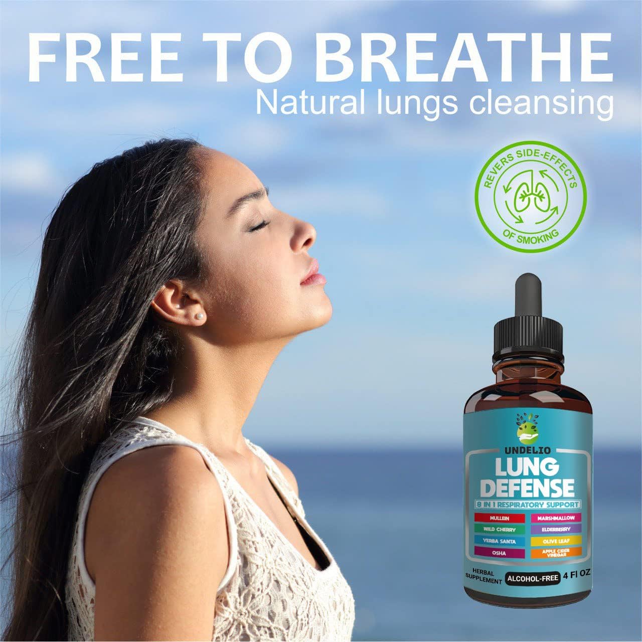 LUNG DEFENSE Herbal Extract - 8 in 1 Blend (Mullein, Marshmallow, OSHA, Wild Cherry, Elderberry, Yerba Santa, Olive Leaf, ACV) Lung Cleanse - Respiratory & Immune System support