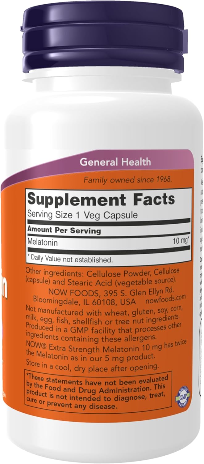NOW Foods Supplements, Melatonin, Extra Strength 10 mg, 100 Veg Capsules