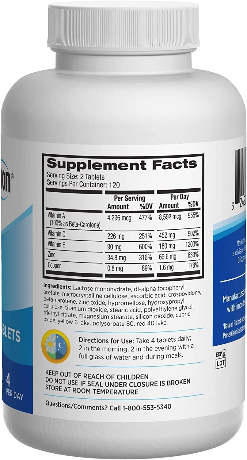 PreserVision AREDS Eye Vitamin & Mineral Supplement, Tablets, 240 Count (Pack of 1) , Packaging may vary