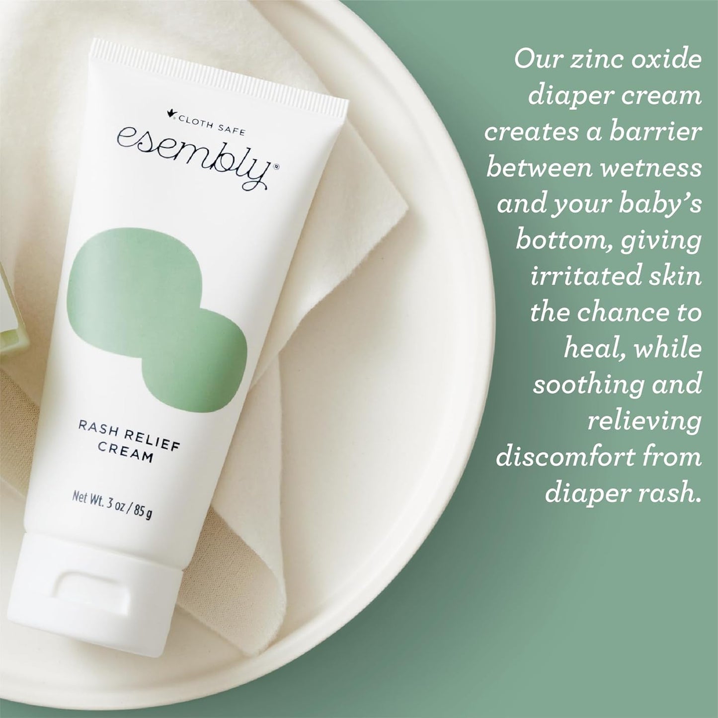 Esembly Rash Relief Cream, Soothes and Heals Diaper Rash, Natural Aid for Baby Bottom Discomfort, 3oz