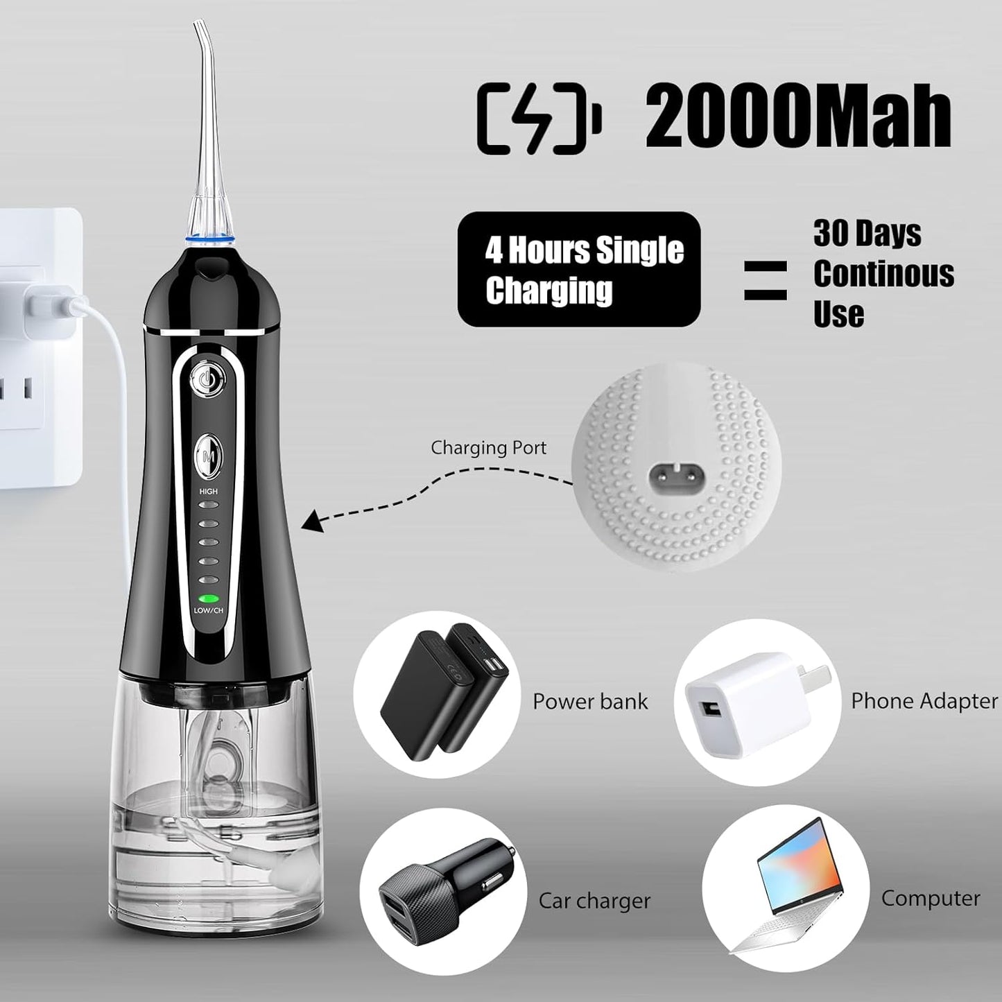 FZCOK Cordless Water Dental Flosser for Teeth Rechargeable - FZCOK 7 Clean Settings Oral Irrigator for Braces Adults Teeth Cleaning Portable with Long Battery Life, Waterproof