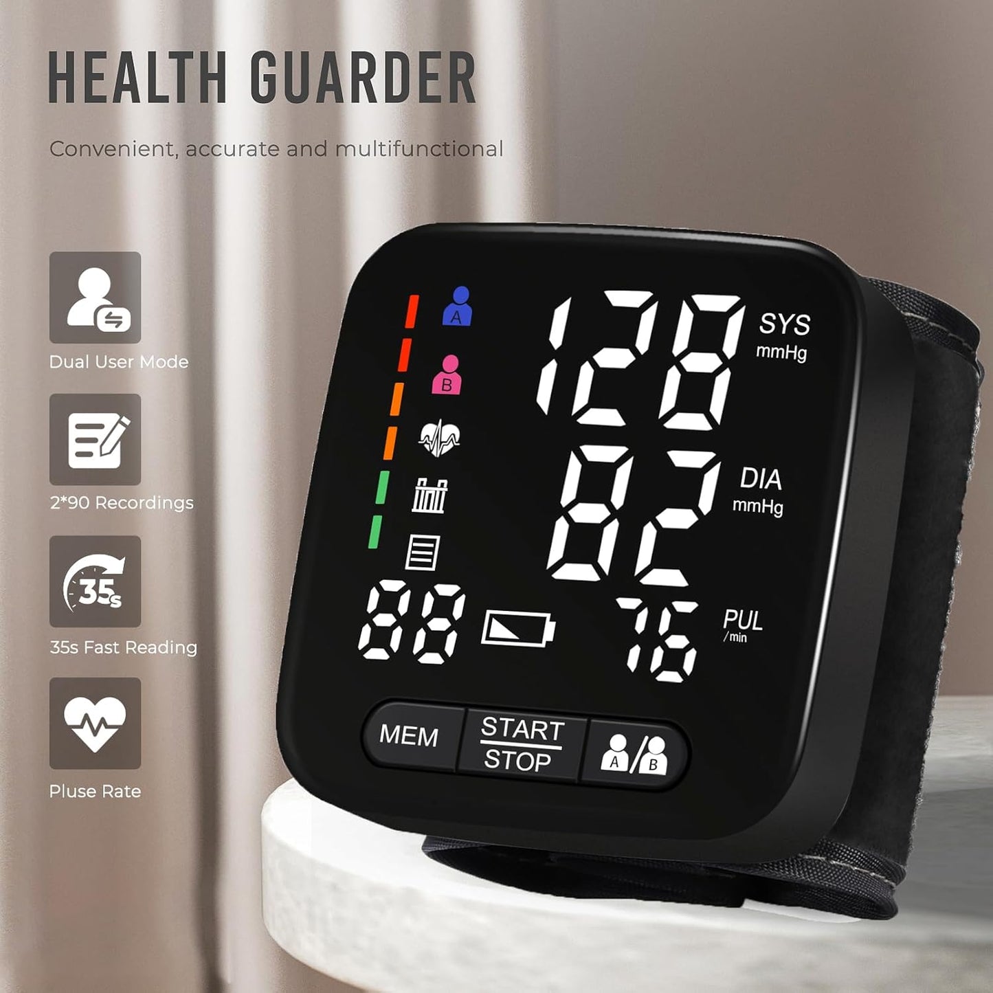 Tovendor Blood Pressure Monitor, Portable Automatic Digital BP Monitor Irregular Heart Beat Detection with Large Display Screen Adjustable 5.3"-8.5" Cuff for Home Travel Use