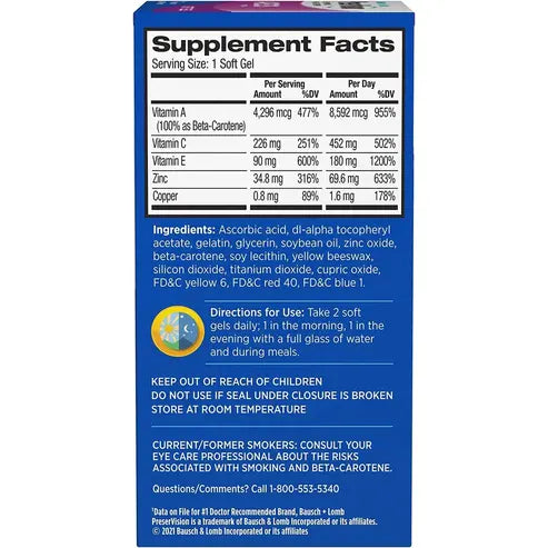 PreserVision AREDS Eye Vitamin & Mineral Supplement, Contains Vitamin C, A, E, Zinc & Copper, 90 Softgels