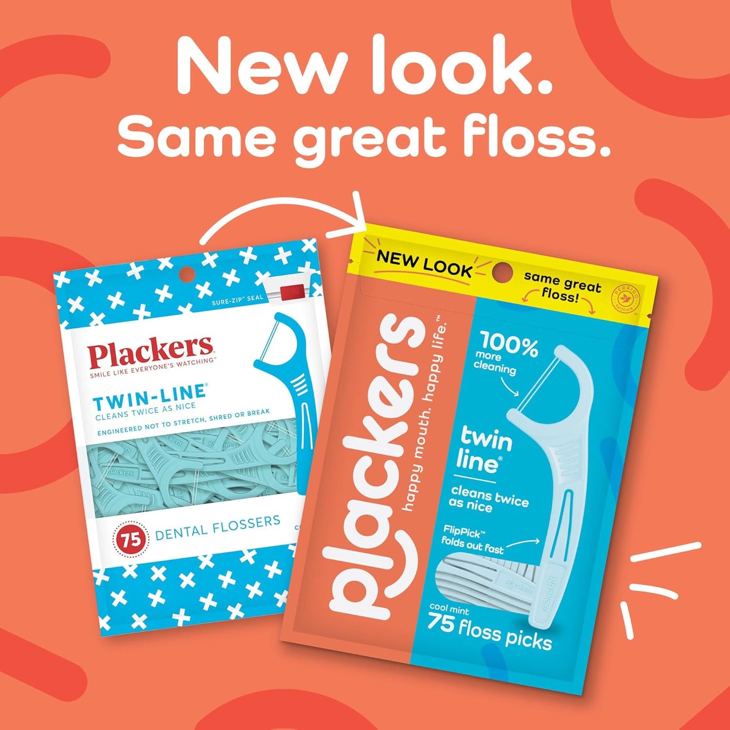 Plackers Twin-Line Dental Floss Picks, 75 Count