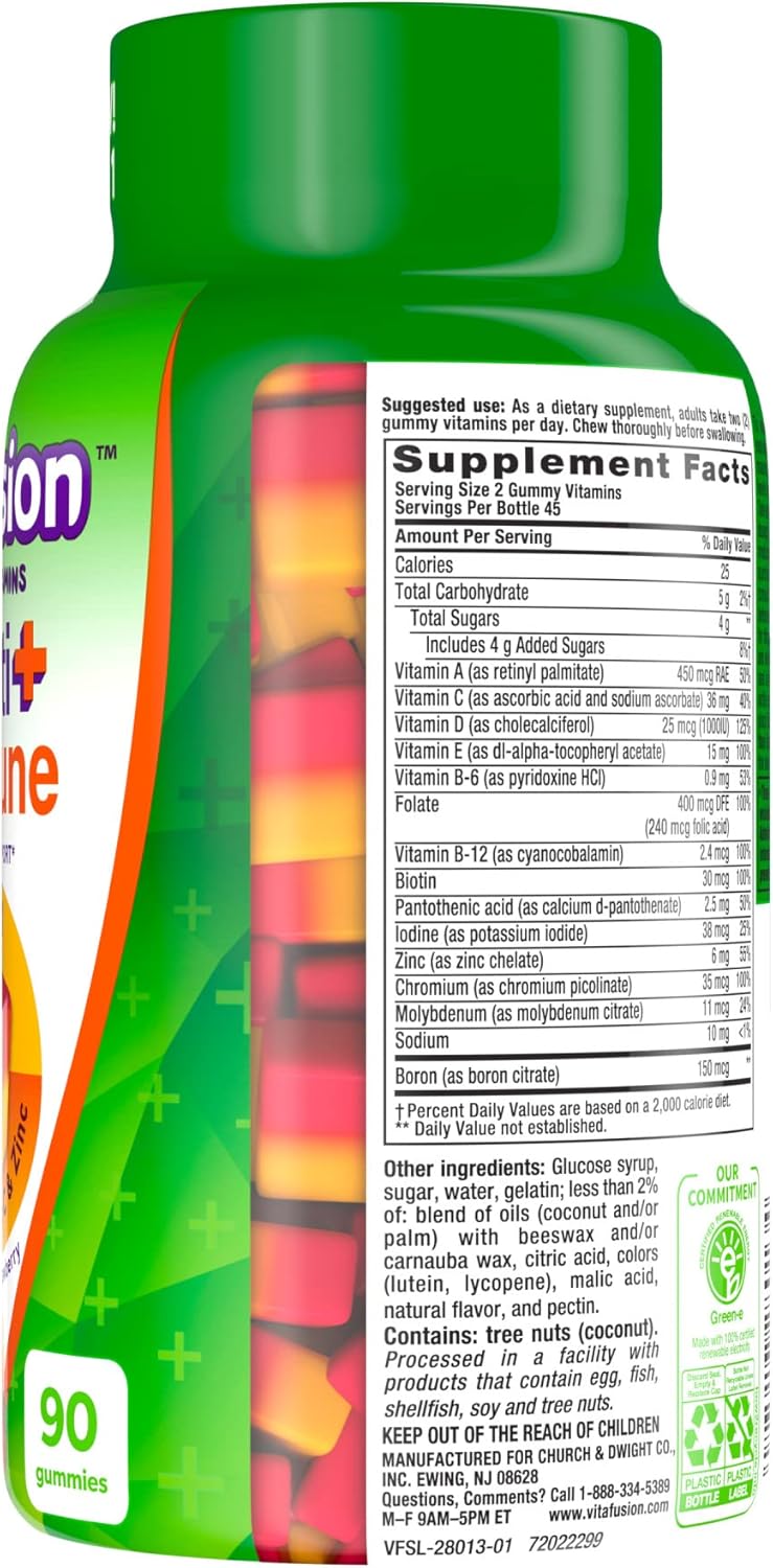 Vitafusion Multi+ Immune Support* – 2-in-1 Benefits & Flavors – Adult Gummy Vitamins with Vitamin C, Zinc, Daily Multivitamins, 90 Count Vitafusion
