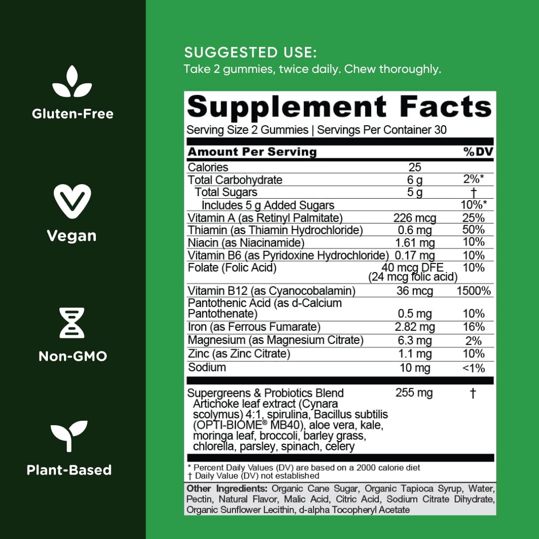 Goli SuperGreen Gummy Vitamin - 60 Count - Essential Vitamins and Minerals - Plant-Based, Vegan, Gluten-Free & Gelatin Free