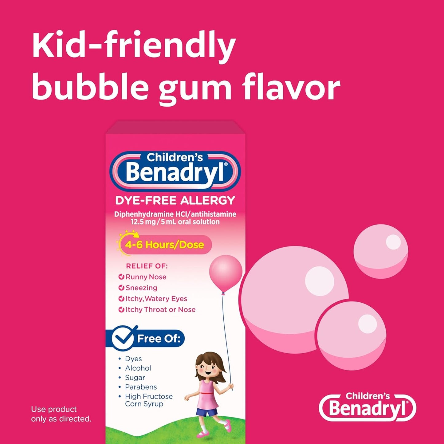Children's Benadryl Dye-Free Allergy Liquid, Bubble Gum Flavor, 4 fl oz