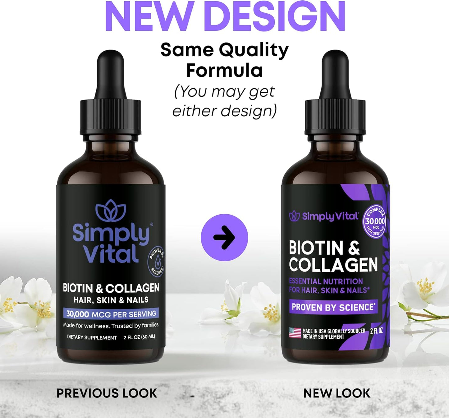 SimplyVital: Biotin & Collagen 30,000 mcg Liquid Drops for Hair, Skin, Nails for Men & Women - 2 fl oz