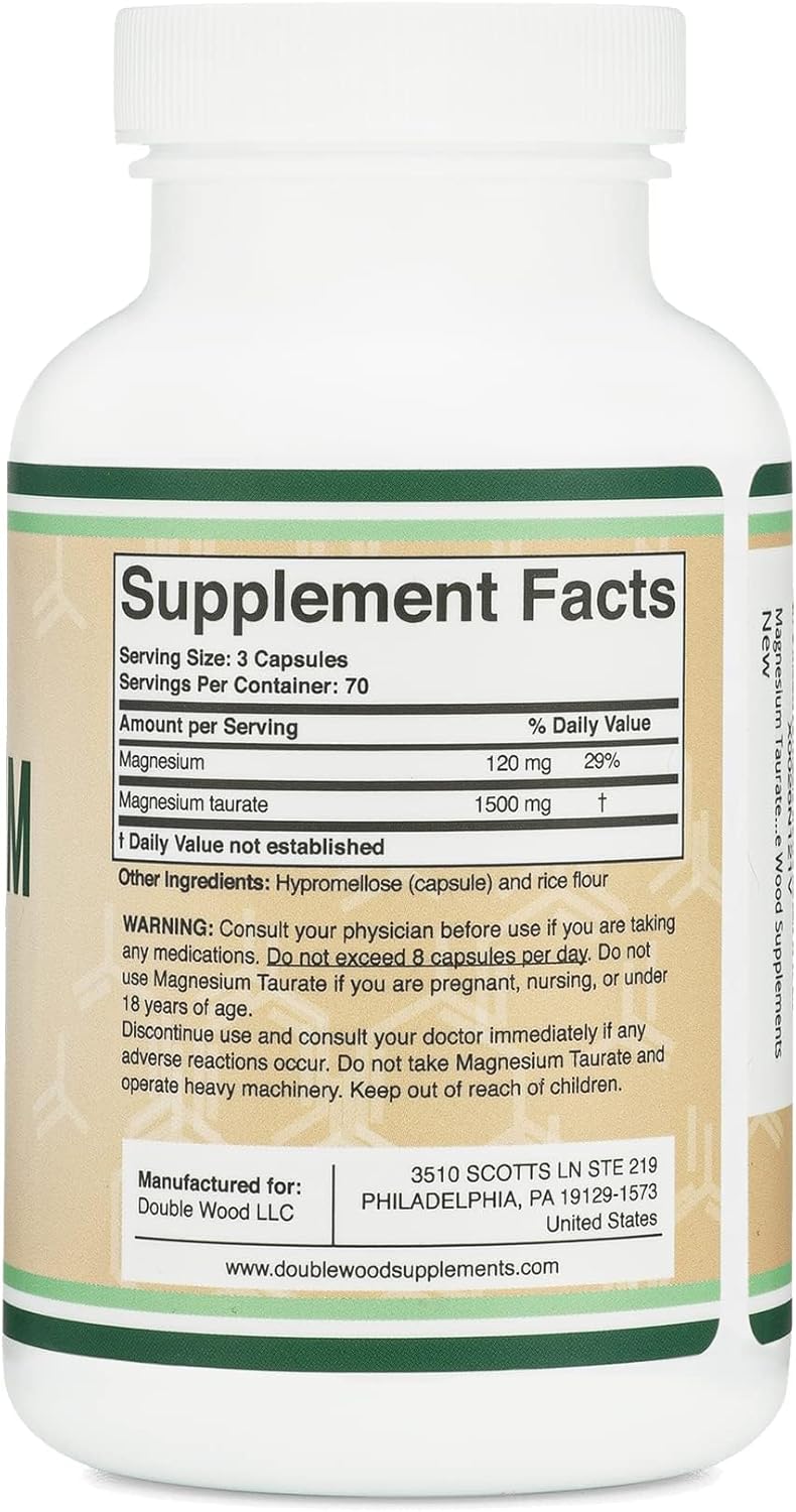 Double Wood Magnesium Taurate, 1,500mg per Serving, 210 Vegan Capsules
