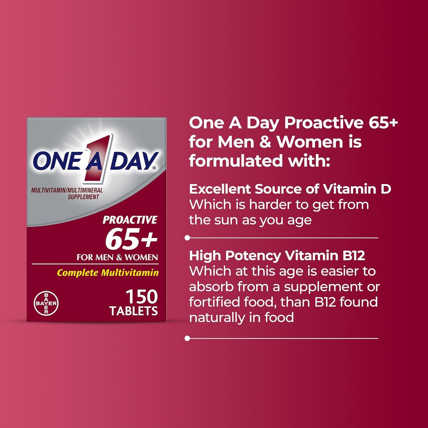 One A Day Proactive 65+ Multivitamin Tablets for Men and Women, 150ct