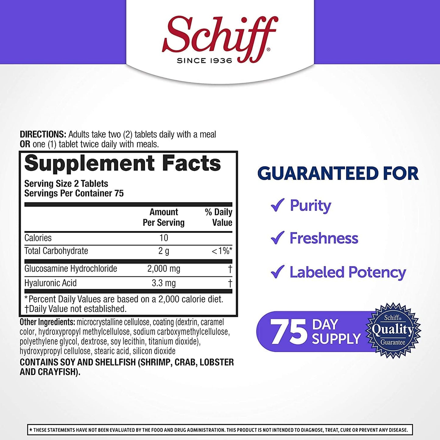 Schiff Glucosamine 2000mg (per serving) + Hyaluronic Acid Tablets (150 count in a bottle), Joint Care Supplement That Helps Support Joint Mobility & Flexibility, Supports The Structure Of Cartilage