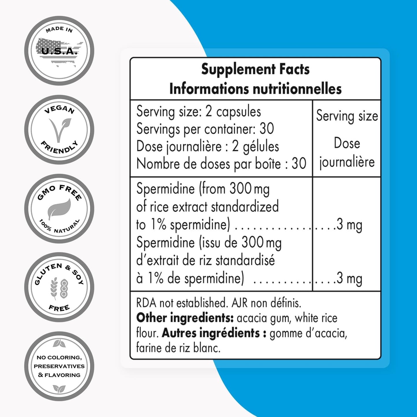 Supersmart - Spermidine 3 mg per Day - Powerful Anti Aging Supplement - Boosts Autophagy | Non-GMO & Gluten Free - 60 Vegetarian Capsules