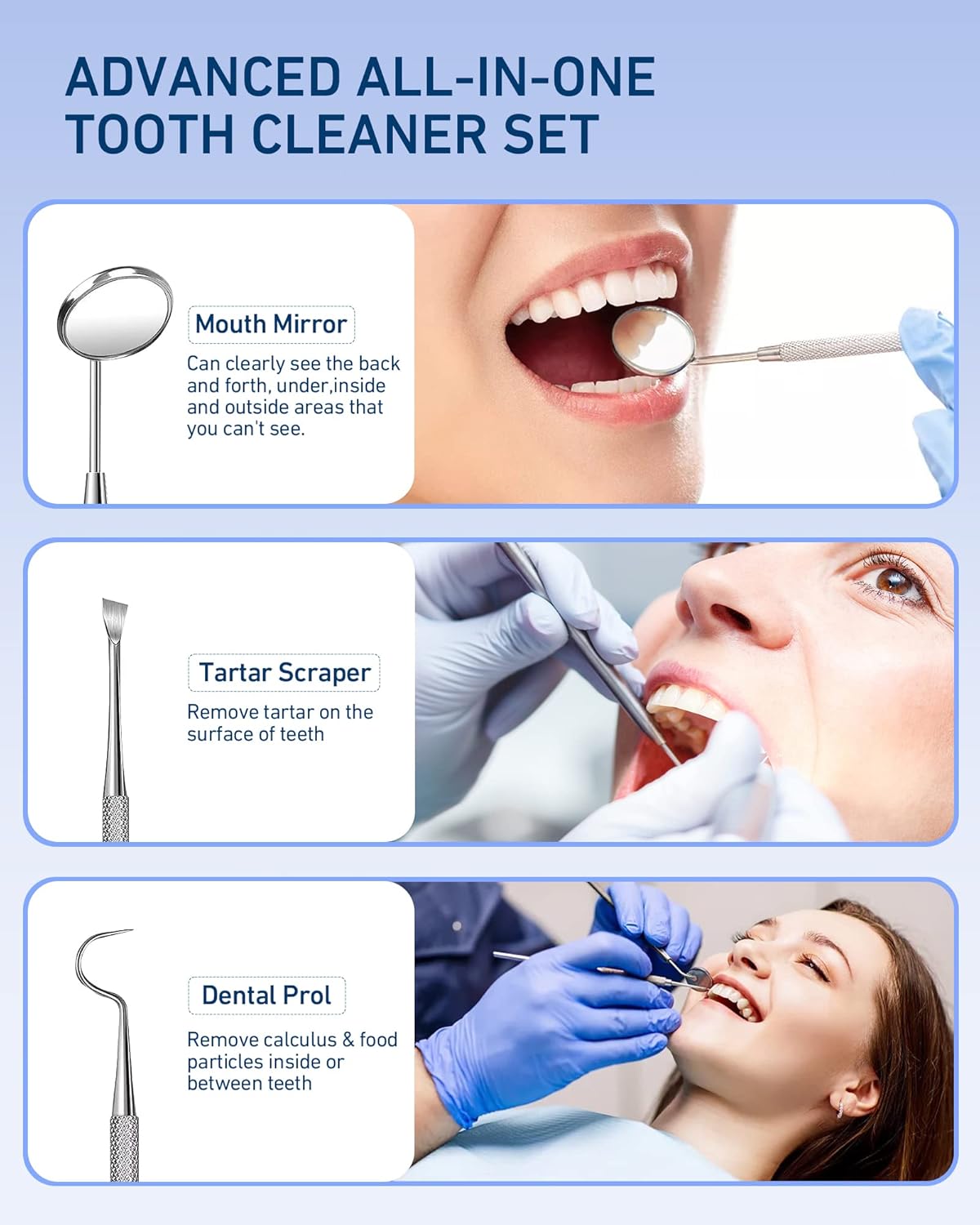 Plaque Remover for Teeth, Tartar Remover for Teeth with 5 Adjustable Modes & 2 Replaceable Heads, Electric Teeth Cleaner Kit with Dental Tools & Tongue Cleaner, Dental Calculus Remover with LED Light