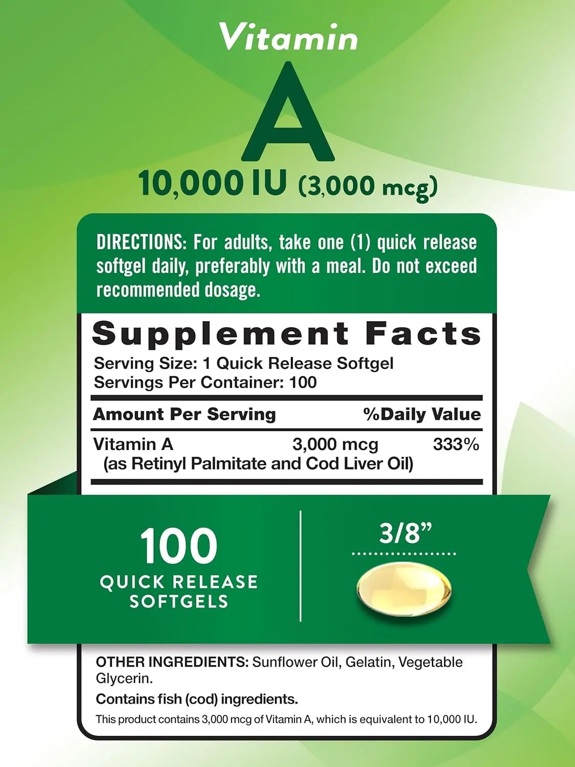 Nature's Truth Vitamin A 10000 IU (3000 mcg) | 100 Softgel Capsules | Non-GMO, Gluten Free Supplement | by Nature's Truth Nature's Truth