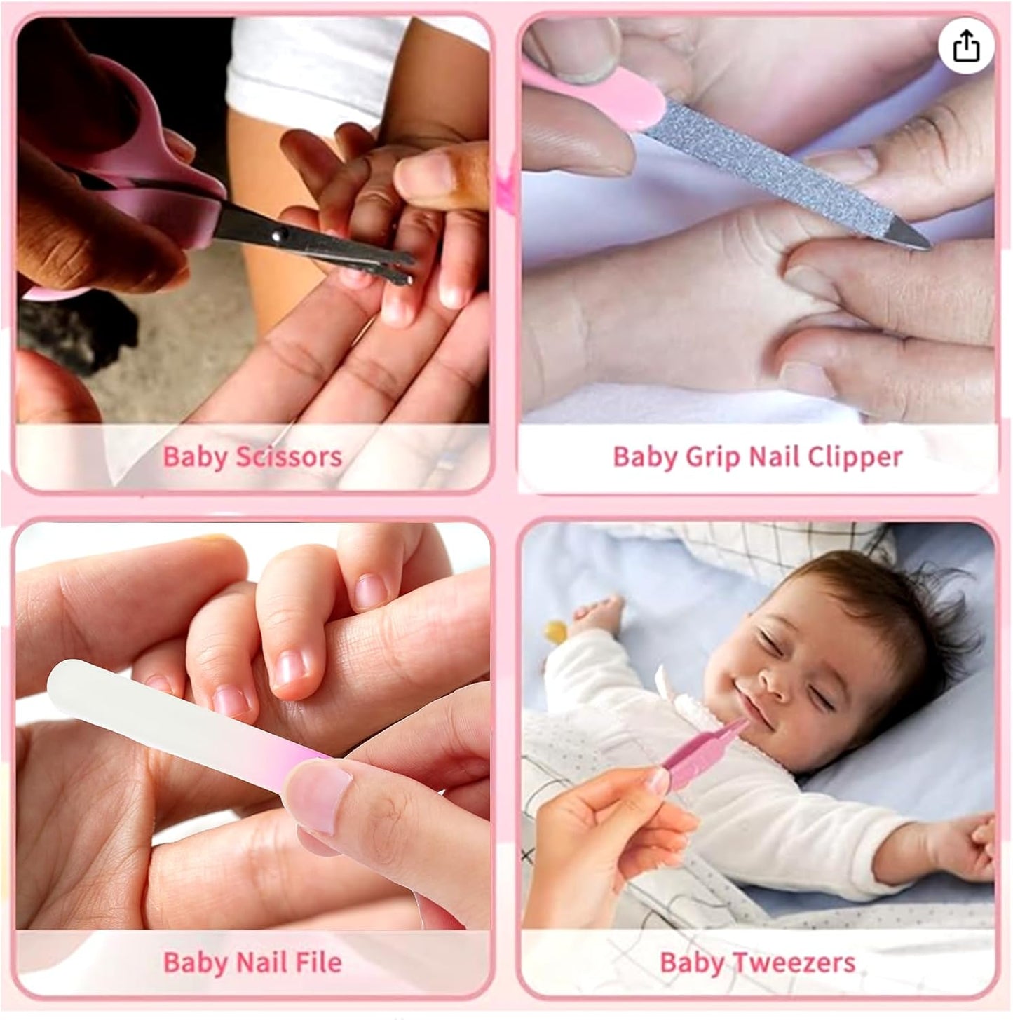 Esonto Baby Healthcare and Grooming Kit,Baby Hair Clippers, Baby Nail Clippers with Light for Newborn Infant Toddler Kids Toes and Fingernails - Care, Polish and Trim (20 Kits Pink)