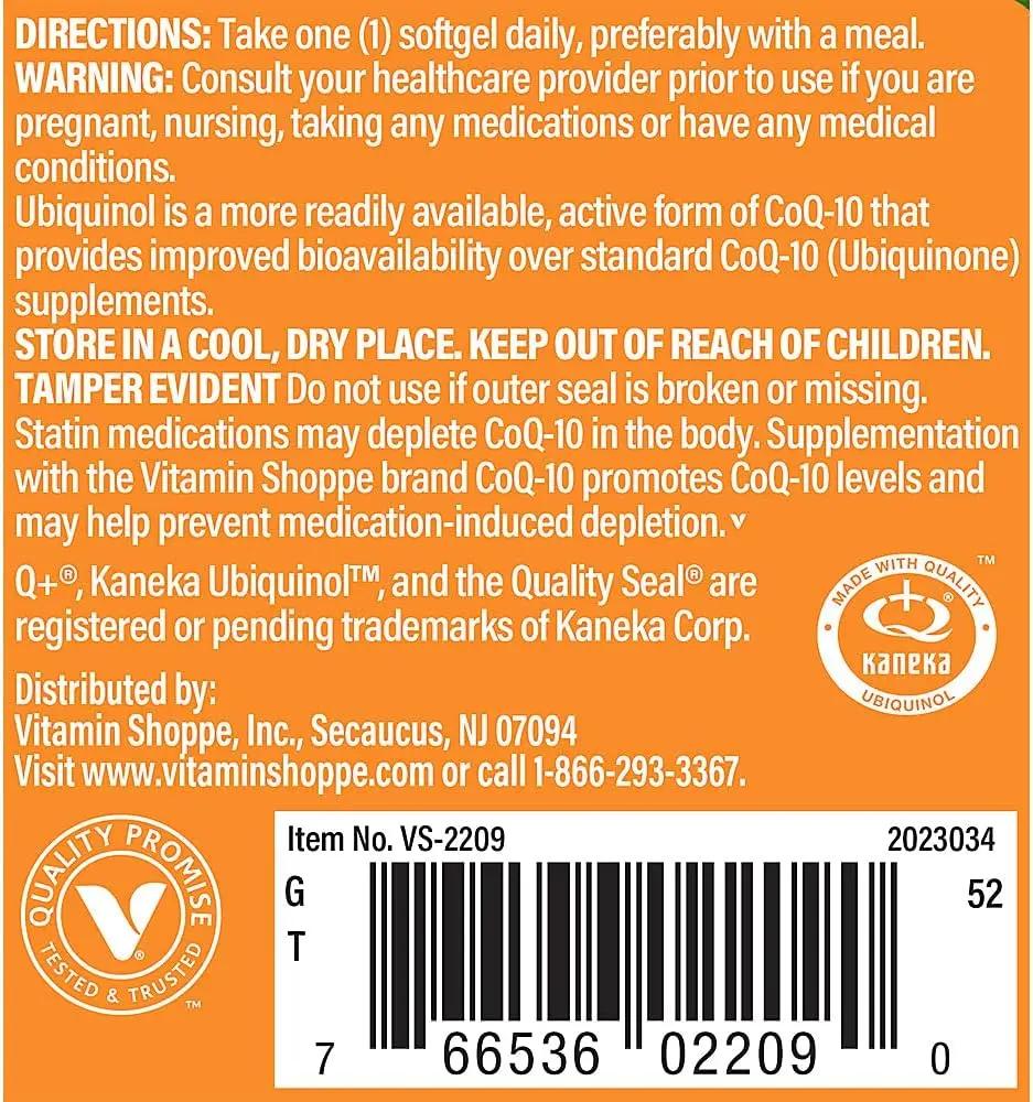 The Vitamin Shoppe Ubiquinol CoQ-10 200mg - Beneficial for Those Taking Statins – Supports Heart & Cellular Health and Healthy Energy Production, Essential Antioxidant – Once Daily (60 Softgels) The Vitamin Shoppe