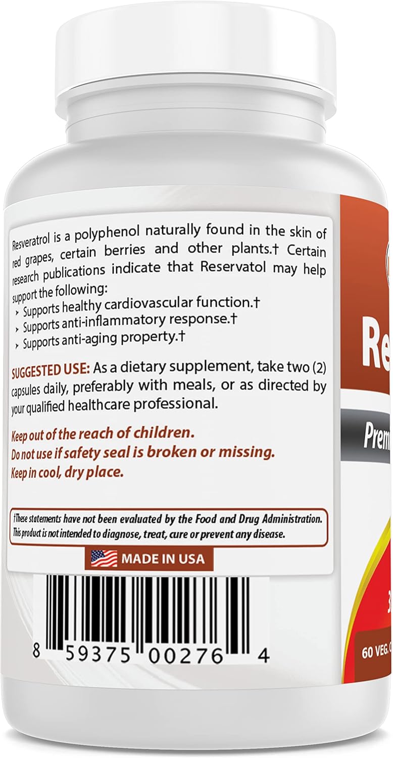 Best Naturals Resveratrol 500 mg 60 Vegetarian Capsules