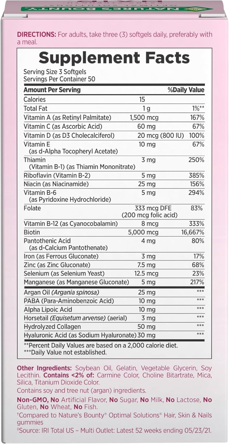 Nature's Bounty Advanced Hair, Skin and Nail Biotin & Vitamins A, C, & E Soft gels, 150 Count Nature's Bounty