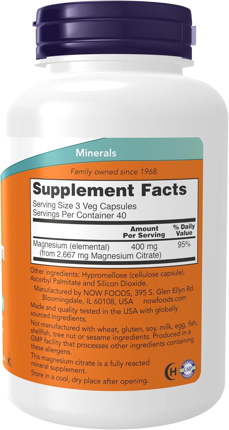 NOW Supplements, Magnesium Citrate, 120 Veg Capsules