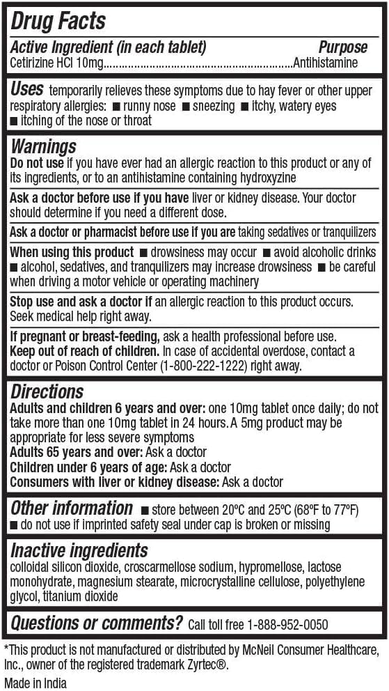 HealthA2Z® Allergy Relief | Cetirizine 10mg, 10 Tablets