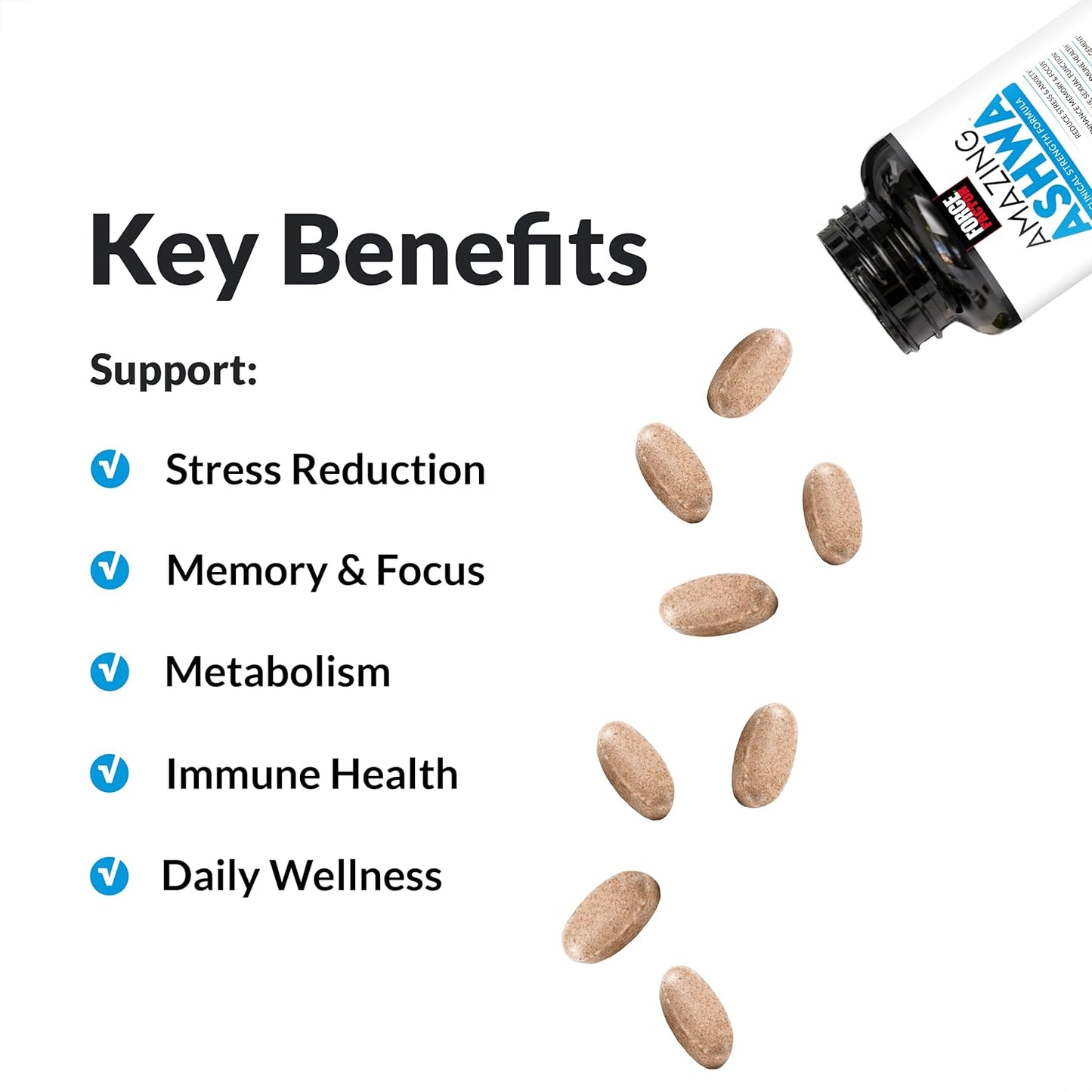 FORCE FACTOR Amazing Ashwa for Stress Relief, Memory, Focus, and Immune Support Health - 120 Tablets