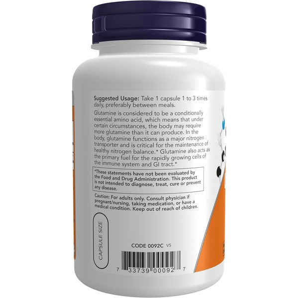 NOW Foods, L-Glutamine, Amino Acid, 500 mg, 120 Veg Capsules