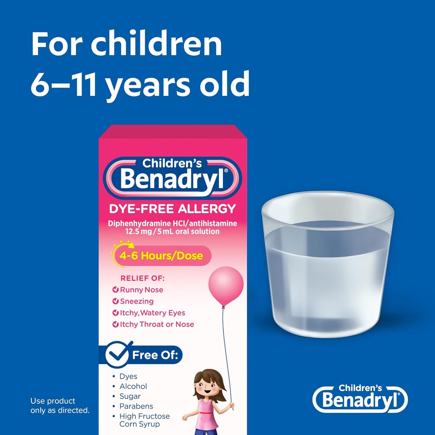 Children's Benadryl Dye-Free Allergy Liquid, Bubble Gum Flavor, 4 fl oz