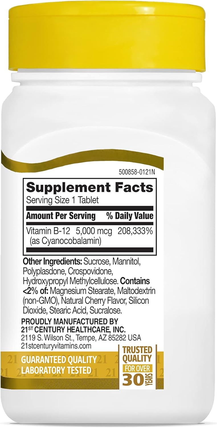21st Century B-12 5000 mcg, 110 Cherry Flavored Sublingual Tablets, 110 Count 21st Century