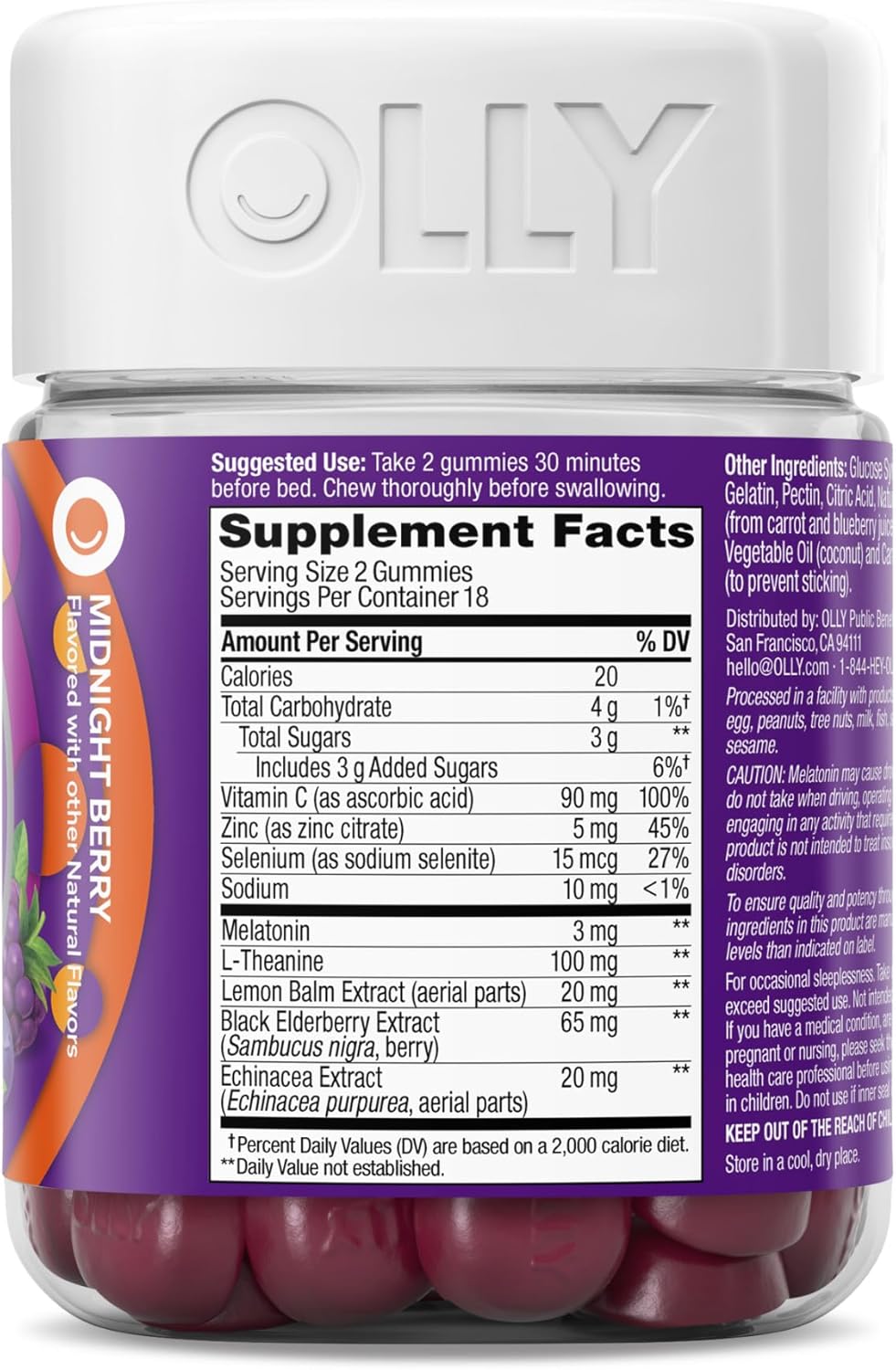 OLLY Sleep Immunity Melatonin Gummy - Immune and Sleep Support, Berry - 36 count