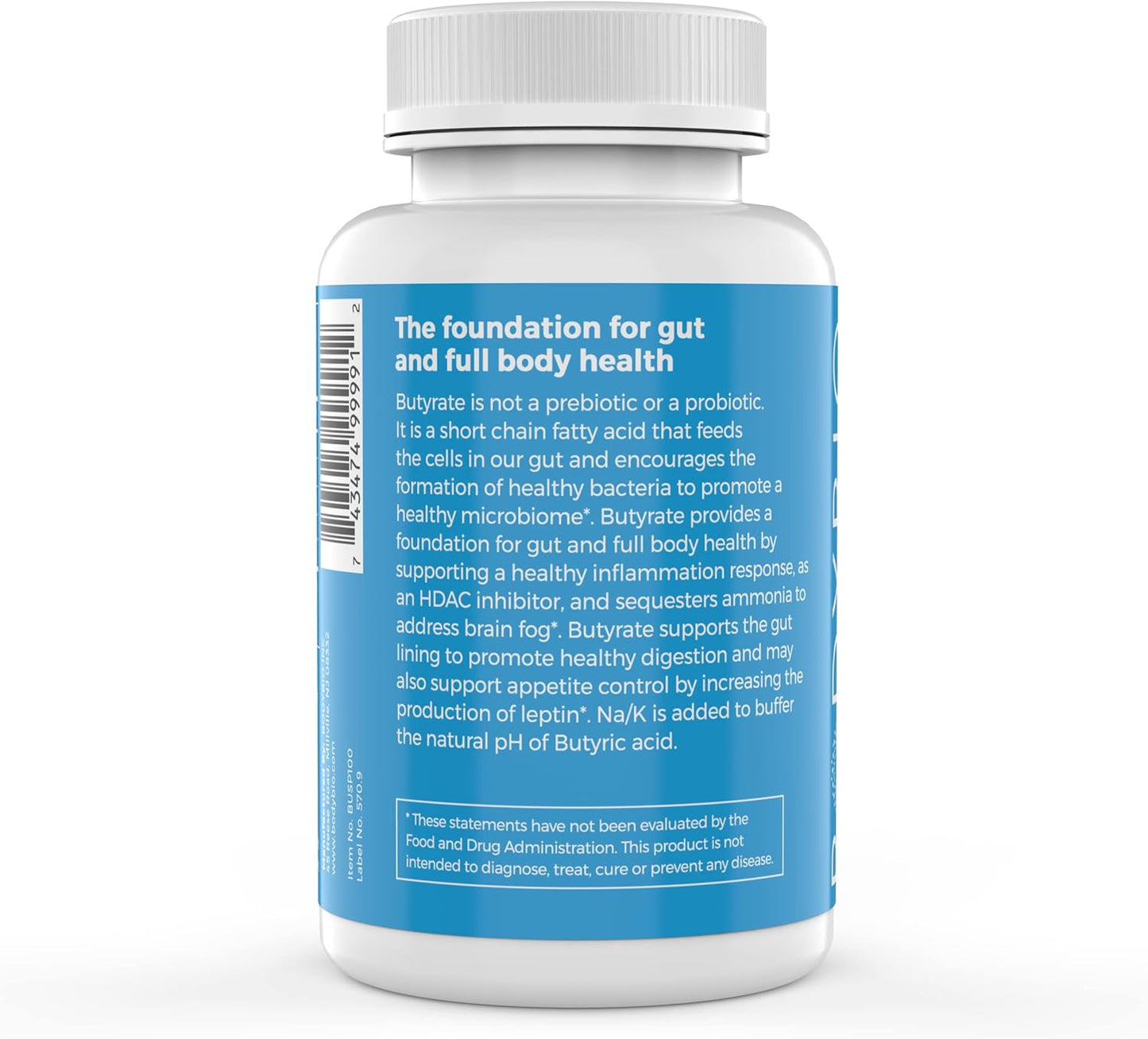 BodyBio Gut Health Supplement 100 Caps - Butyrate + Sodium | The Ultimate Postbiotic | No Bloating | No Gas | Great Poops | Supports Healthy Digestion | Leaky Gut Repair | No Additives