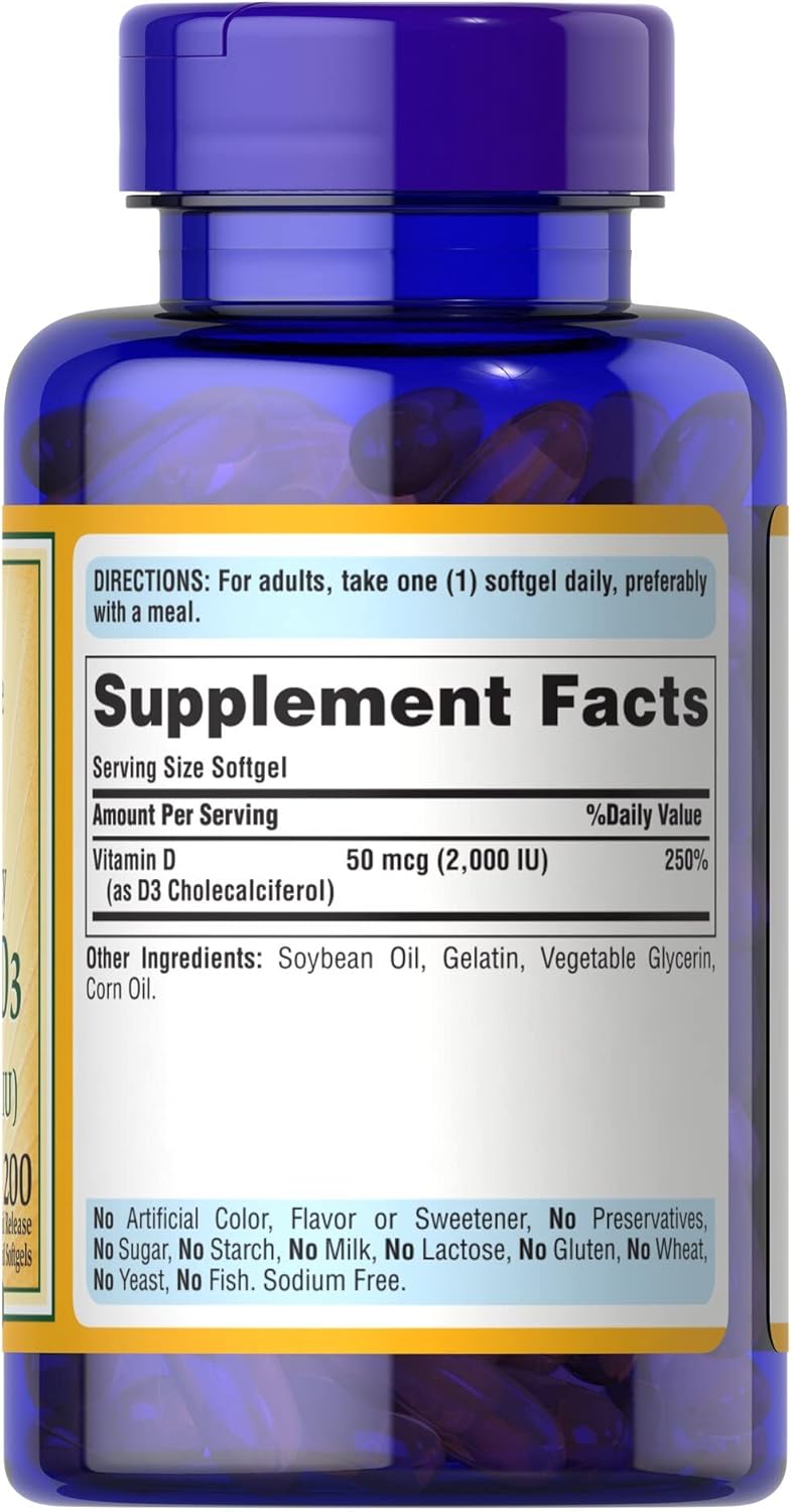 Puritan's Pride Vitamin D3 50 mcg 2,000 IU - 200 softgels Puritan's Pride