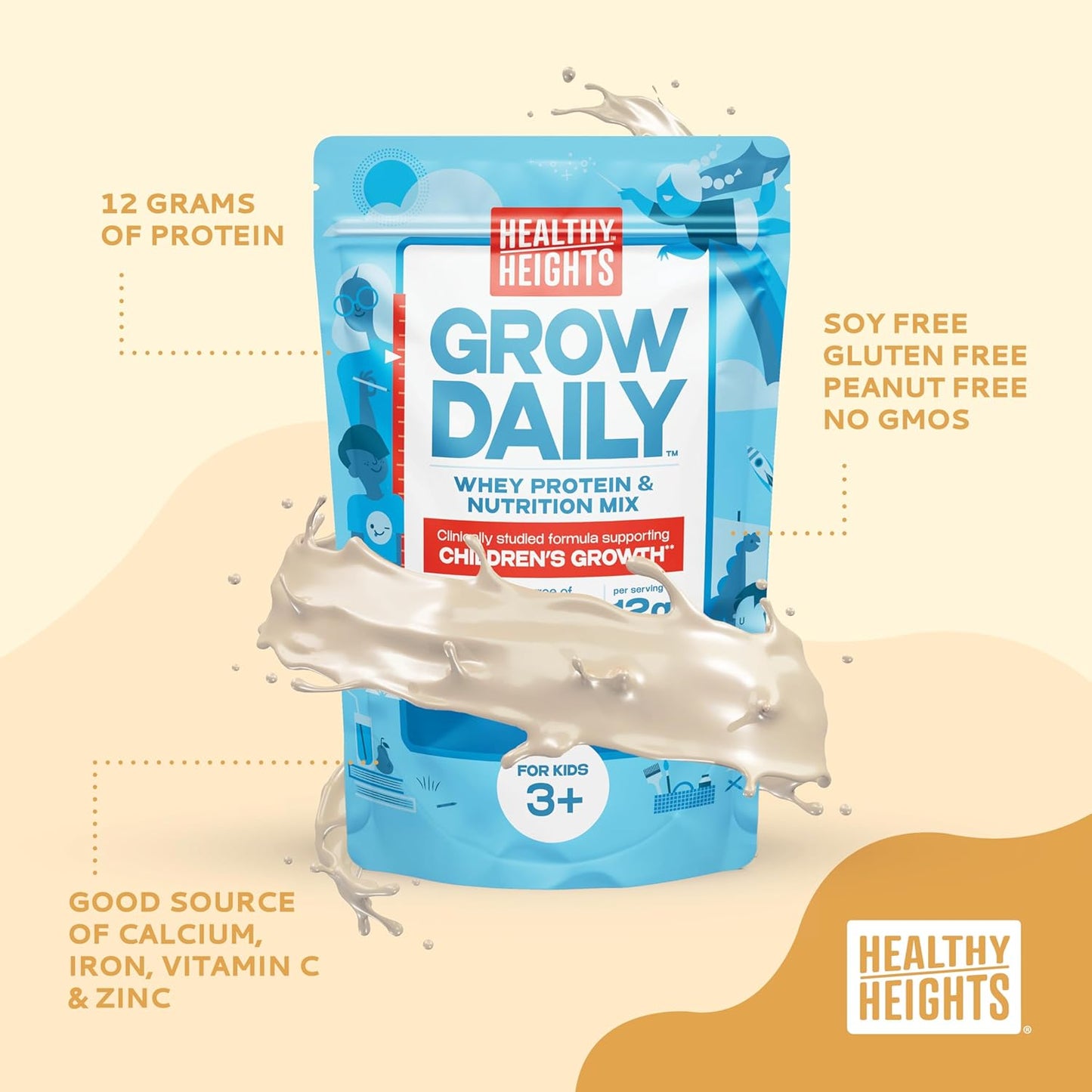 Healthy Height Grow Daily 3 Protein Powder (Vanilla) - Developed by Pediatricians - High in Protein Nutritional Shake - Contains Key Vitamins & Minerals
