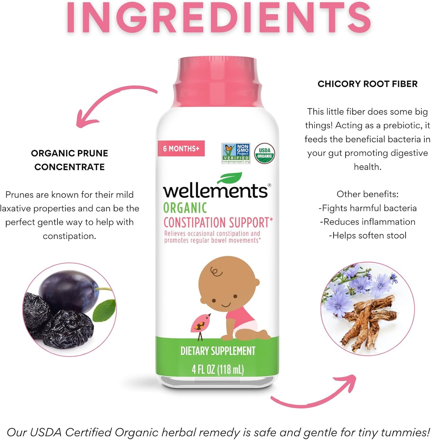 Wellements Organic Baby Liquid Supplement, Relieves Constipation, 4 Oz, 2-Pack