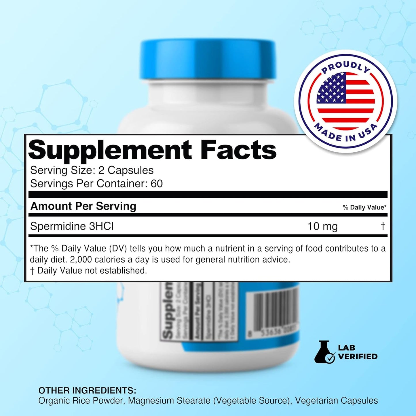 Prime Powders Spermidine Capsules, 99% Concentration 100x More Potent Than Wheat Germ Extract for Anti-Aging DNA Telomere Support