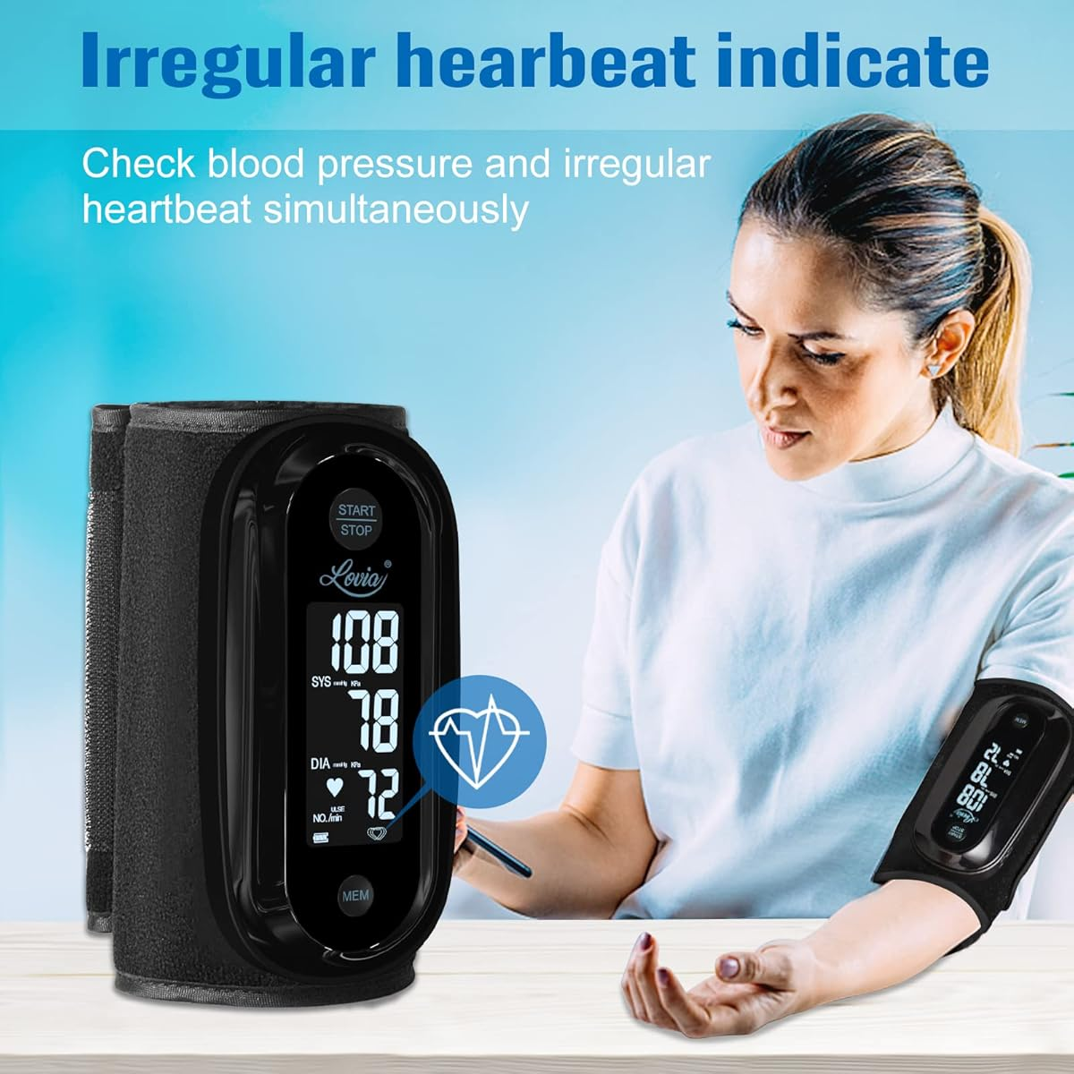Lovia Blood Pressure Monitor Upper Arm with One Piece Design, Digital BP Machine for Home Use with Cuff Size 9-14 Inch, Portable Meter, Built-in Battery