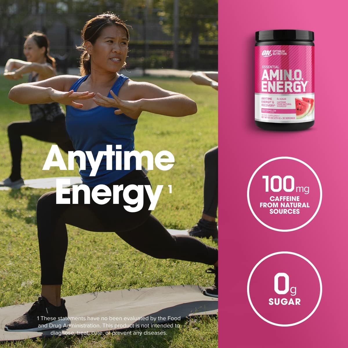 Optimum Nutrition Amino Energy - Pre Workout with Green Tea, BCAA, Amino Acids, Keto Friendly, Green Coffee Extract, Energy Powder - Watermelon, 30 Servings