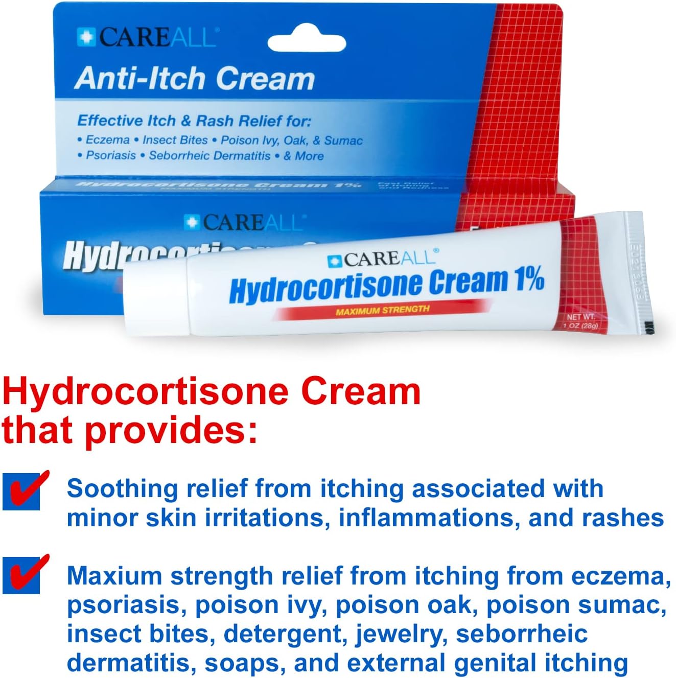 CareAll Hydrocortisone 1%, 1oz Tube, Maximum Strength Anti-Itch Cream