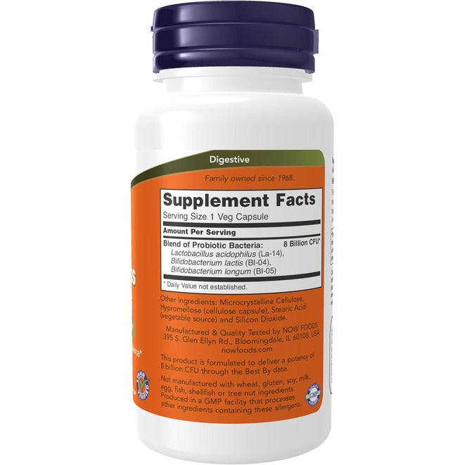 NOW Supplements, 8 Billion Acidophilus & Bifidus, Dairy, Soy and Gluten Free, Strain Verified, 60 Veg Capsules