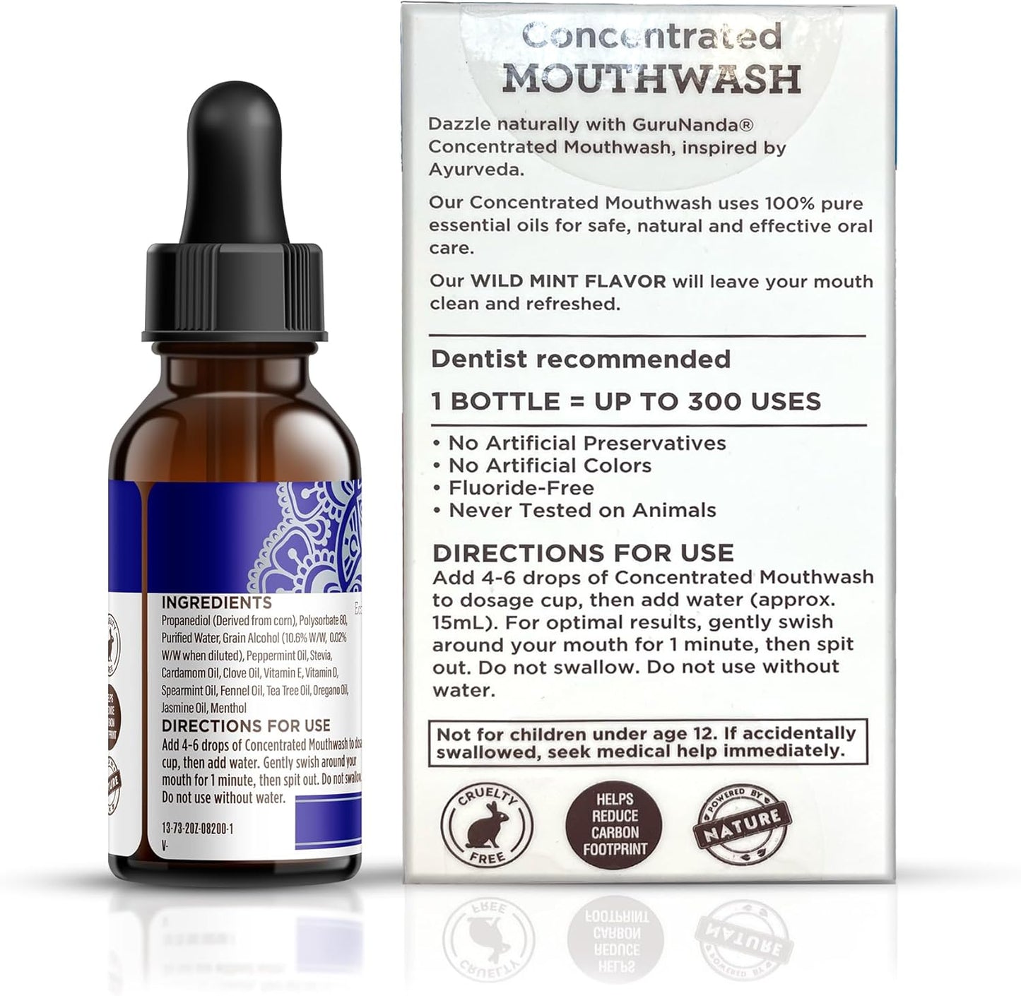 GuruNanda Concentrated Mouthwash, Helps with Bad Breath, Promotes Teeth Whitening, Made with 100% Natural Essential Oils, 1 Bottle Equals 300 Rinse