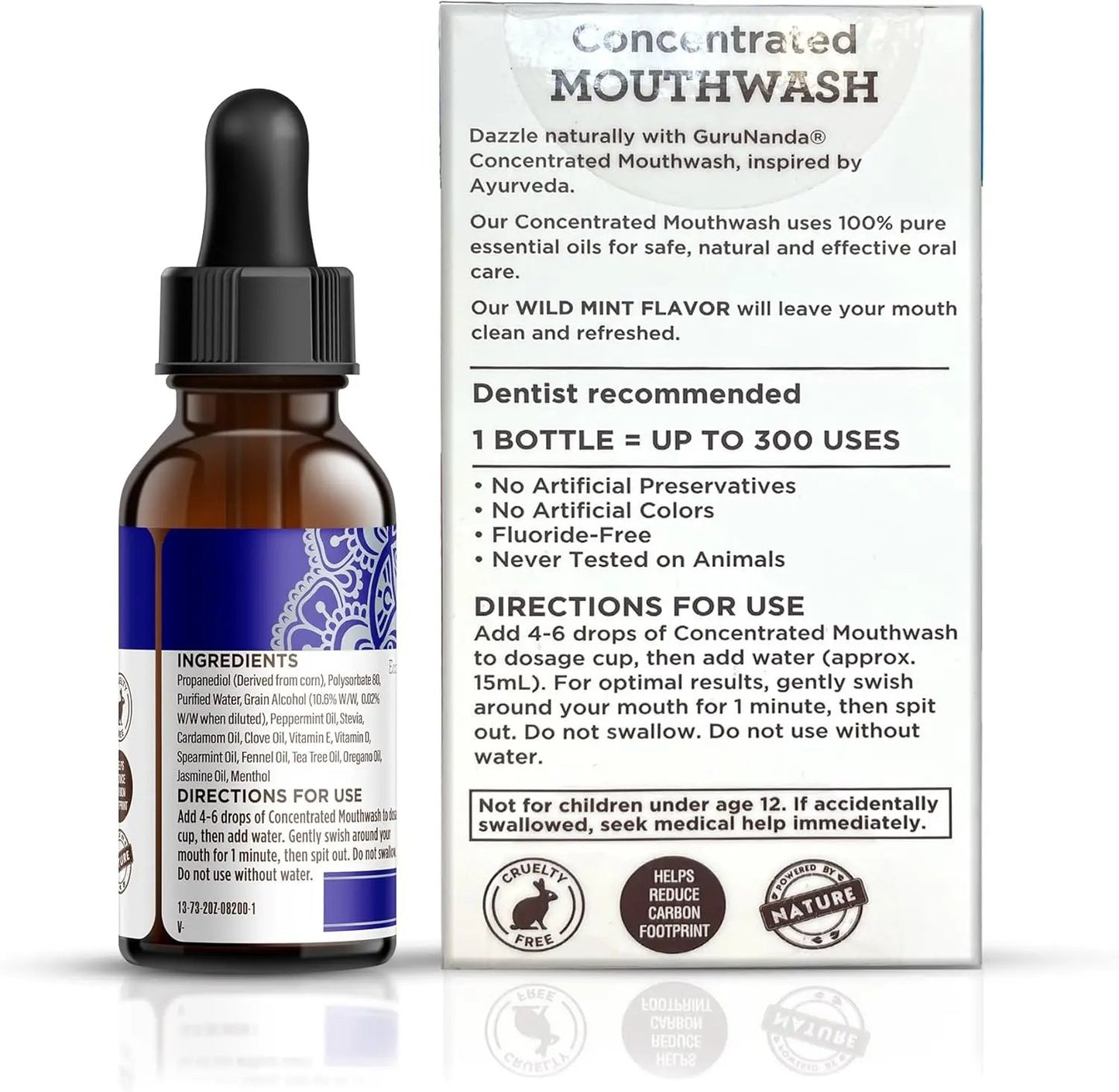 GuruNanda Concentrated Mouthwash, Helps with Bad Breath, Promotes Teeth Whitening, Made with 100% Natural Essential Oils, 1 Bottle Equals 300 Rinse Vitamins Depots