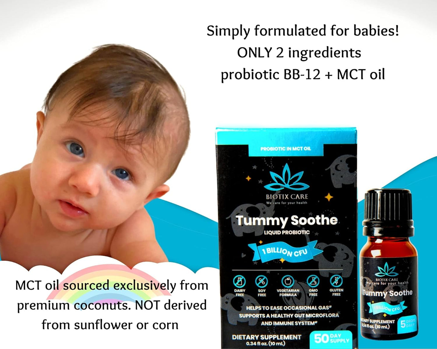 Biotix Care Baby Probiotic Drops - Relief Gas, Colic, Diarrhea & Constipation for Babies & Infants, 50 Doses