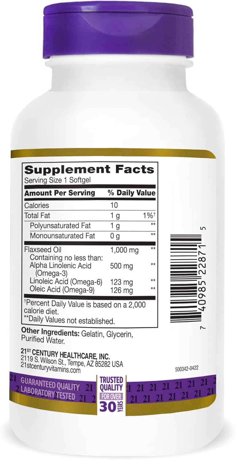 21st Century Flaxseed Oil 1000 Mg Softgels, 120-Count (22871) 21st Century