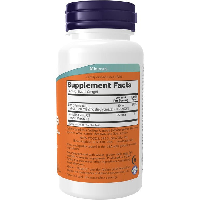 NOW Foods, Zinc Glycinate, 30mg zinc 120 Softgels