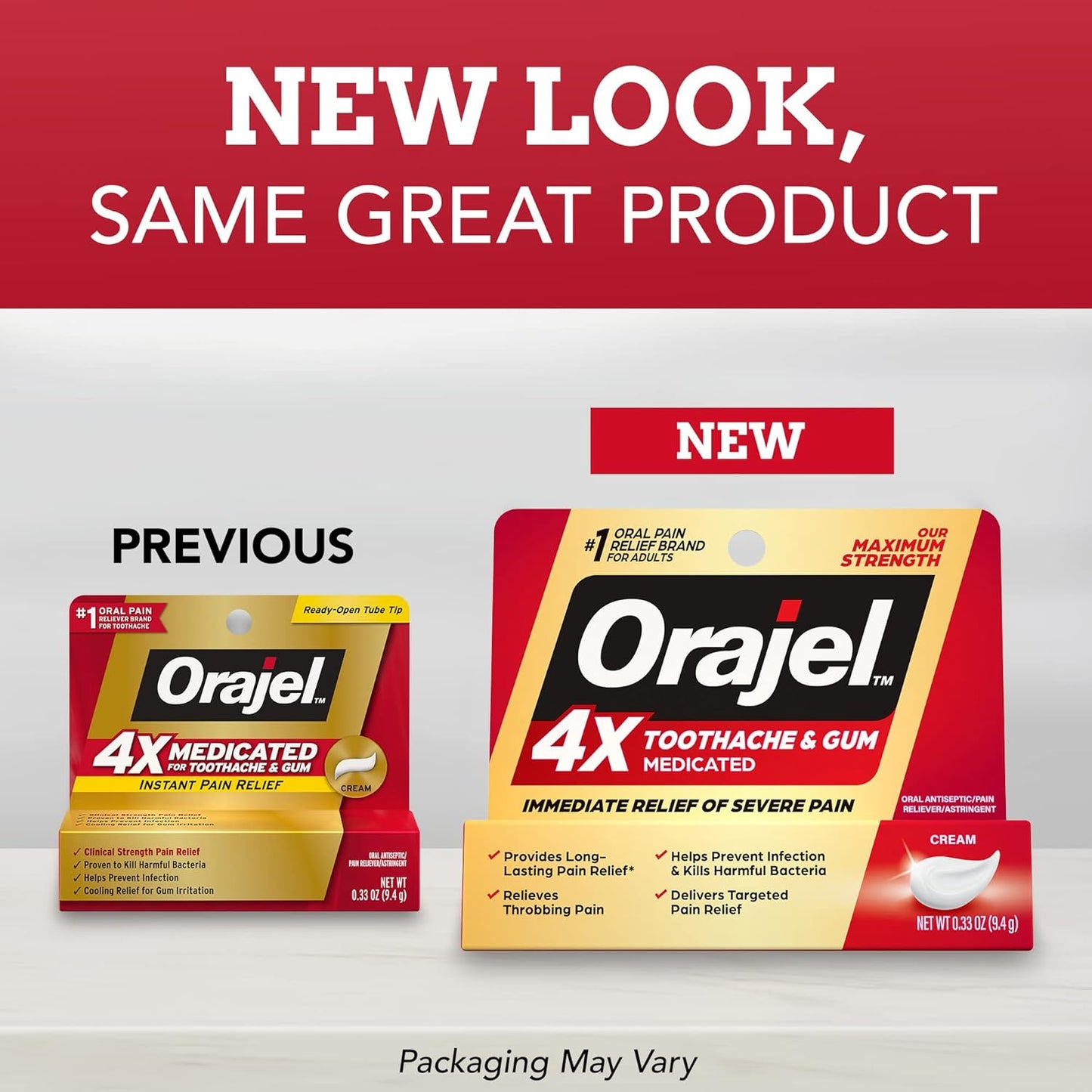 Orajel 4X for Toothache & Gum Pain: Severe Cream Tube 0.33oz
